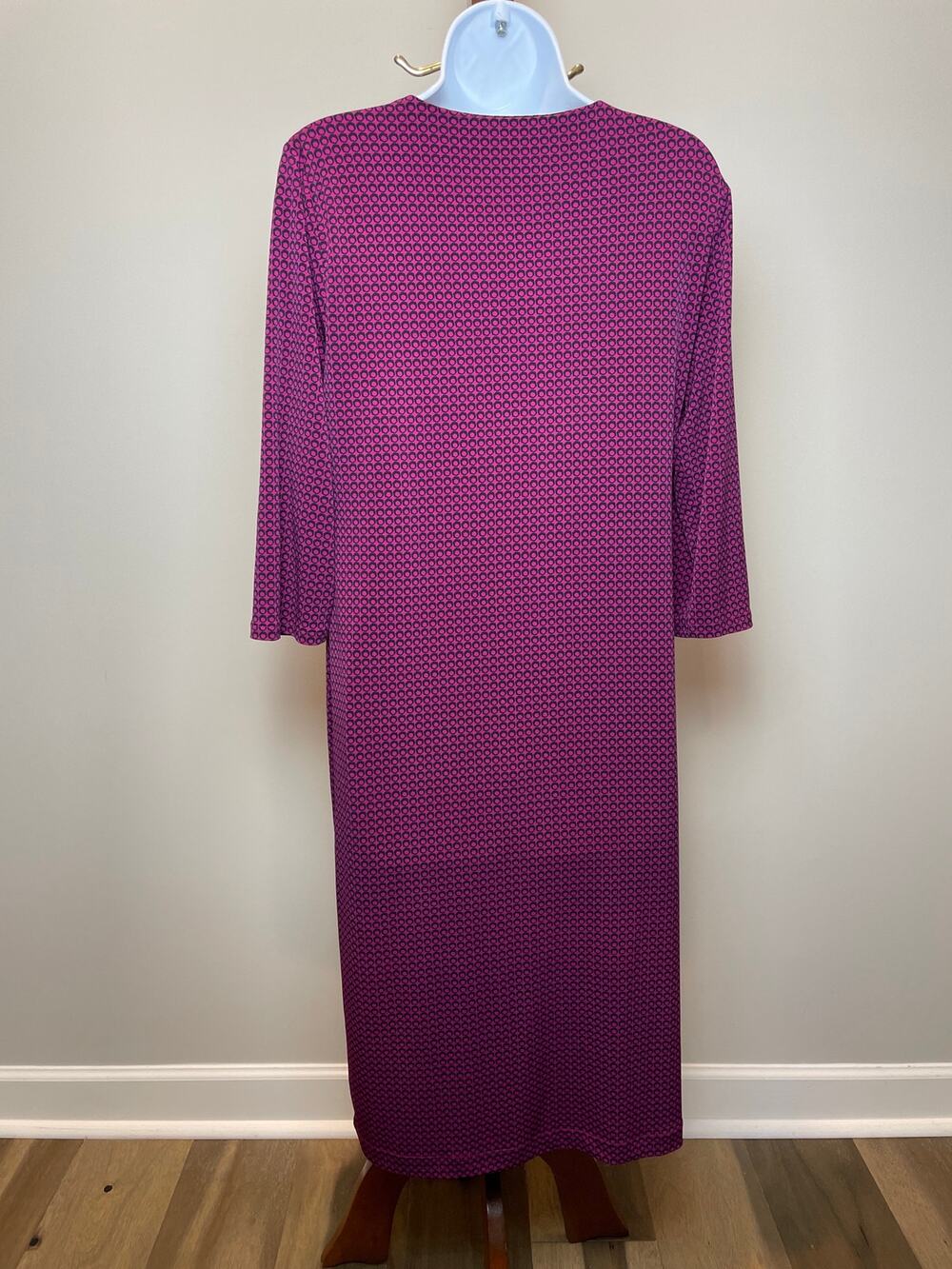 Chicos Dress Size 1 US Size M Magenta Black Geometric Faux Wrap Midi